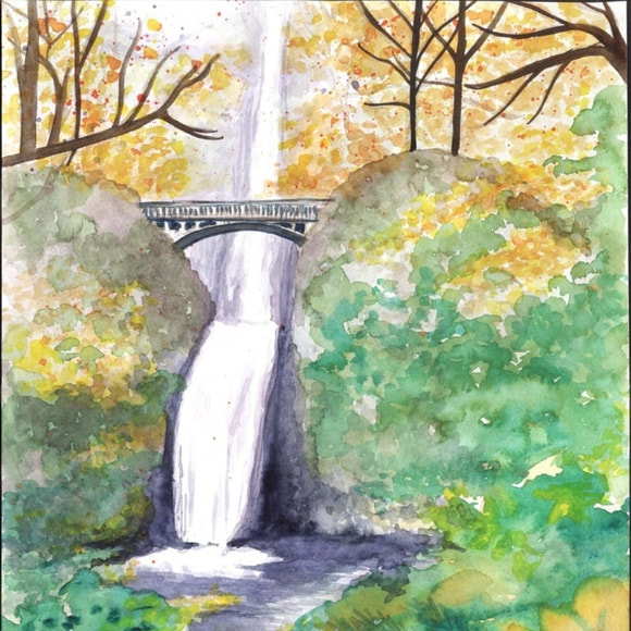 Multnomah Falls Watercolor Painting Poster Print
